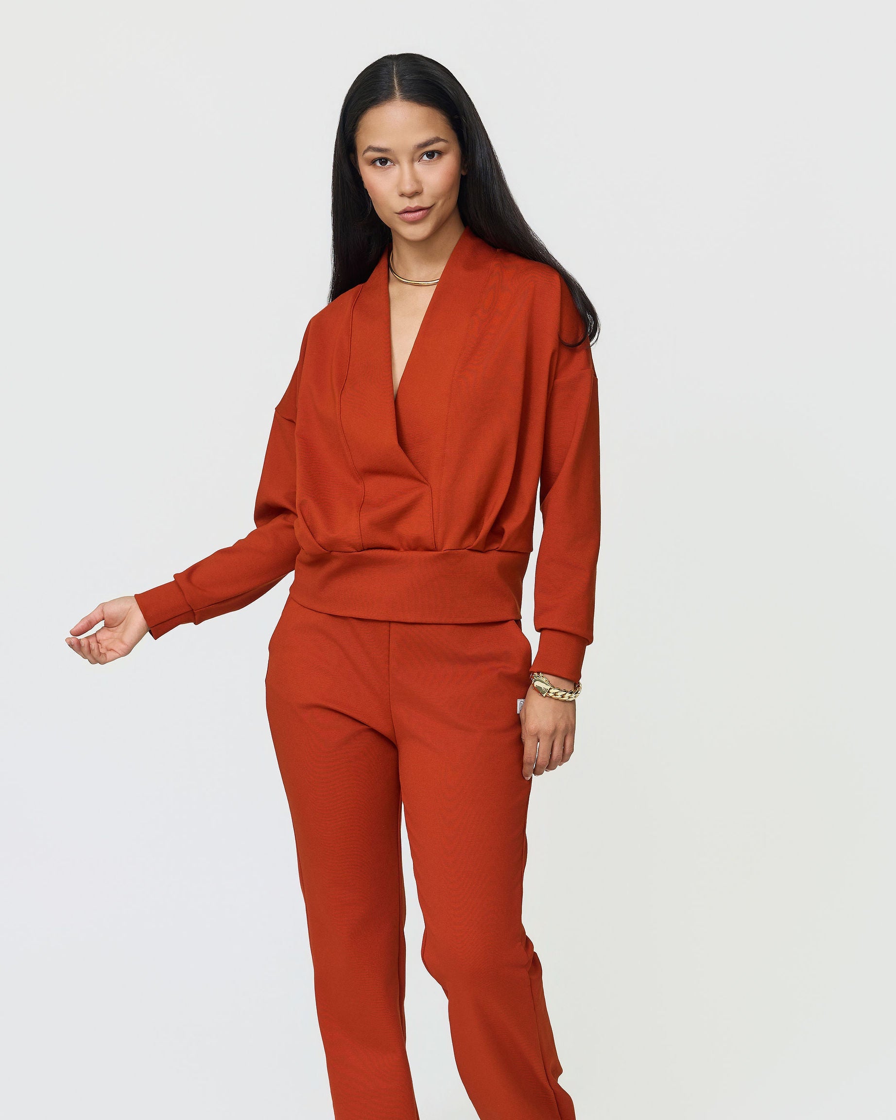 Orange Pullover Jogger Set, Sweat Set, Long Sleeve Jogger Set