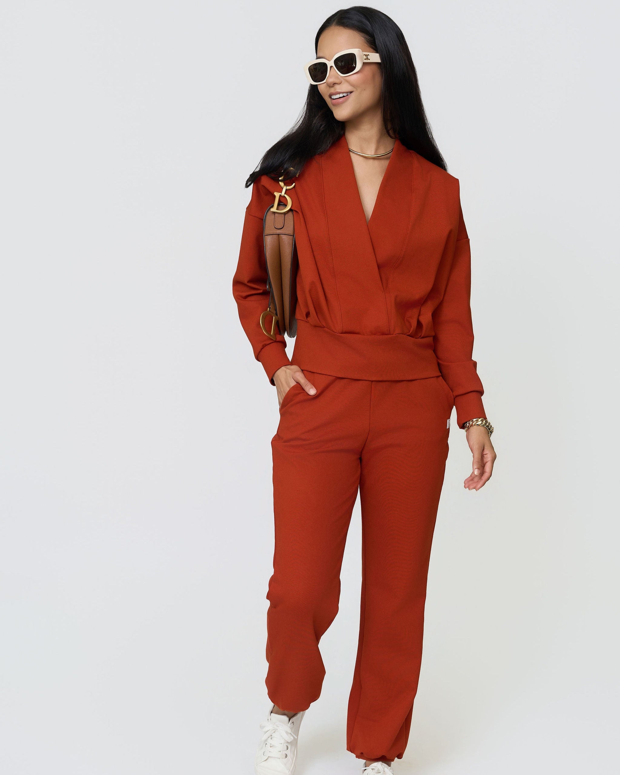 Orange Pullover Jogger Set, Sweat Set, Long Sleeve Jogger Set