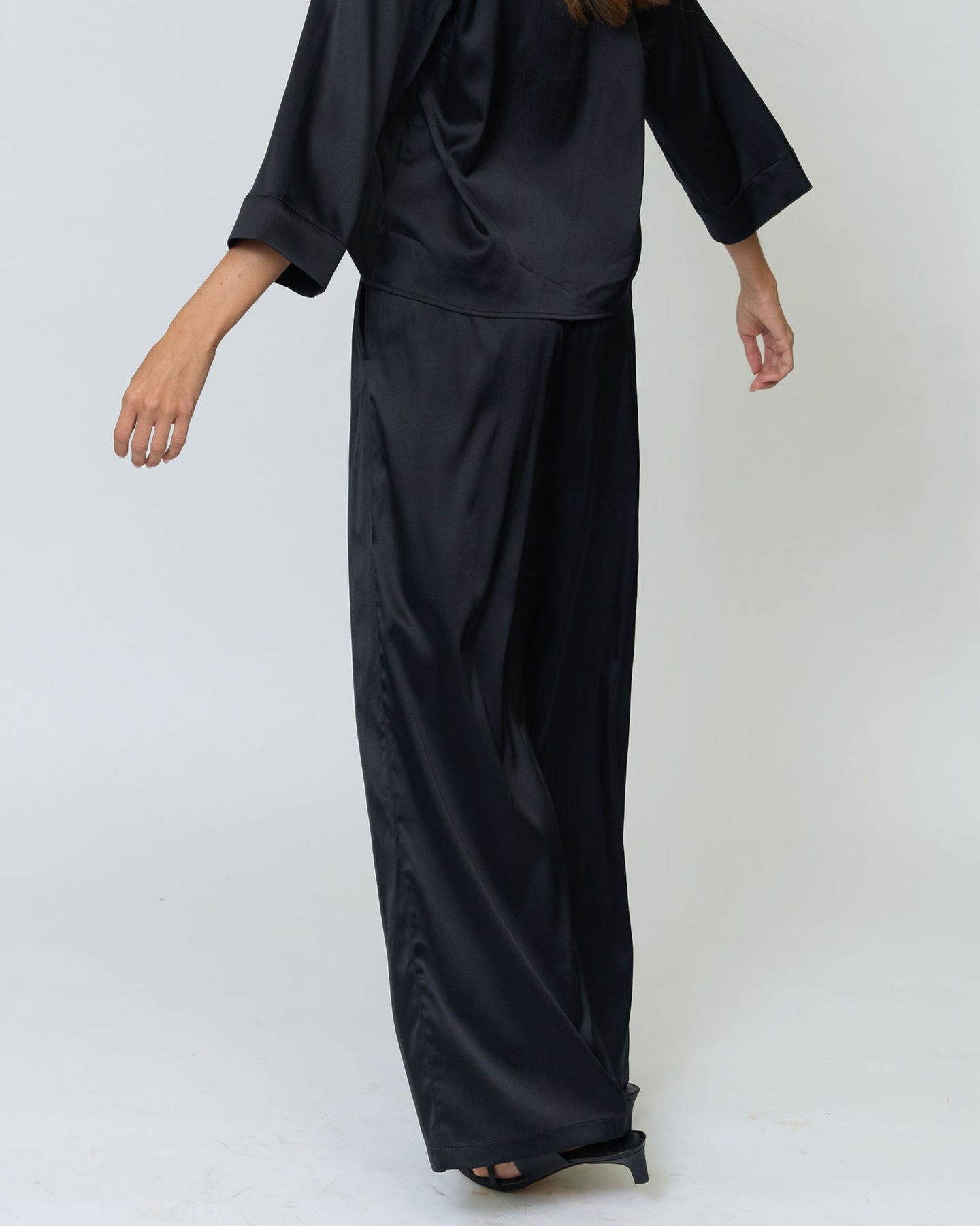 matching black silk pant set