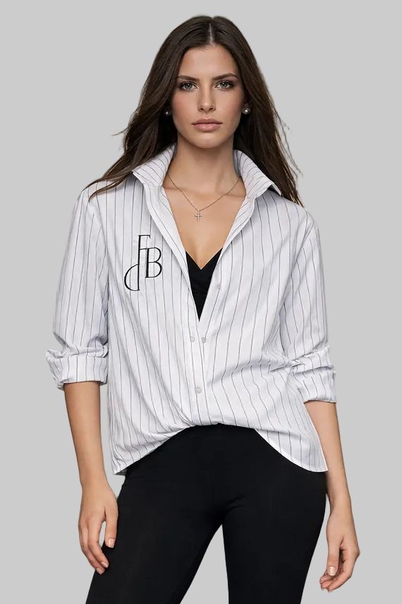 TheKno women’s stylish striped blouse paired with black trouser
